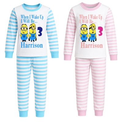 Kinder Personalisierter Schlafanzug Geburtstag Abend Minions für Jungen & Mädchen Wenn ich aufwache