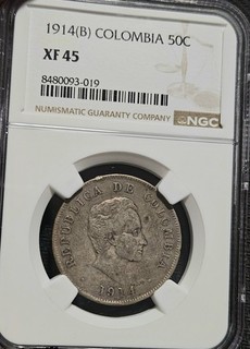 1914 Colombian 50 Centavos Silver Coin