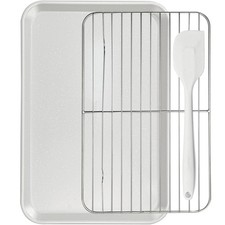 7PCS Nonstick Baking Set - 10x15in Jelly Roll Pan with Wire Rack, Silicone Sp...