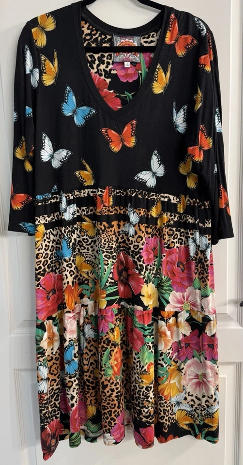 Vestido para mujer JOHNNY WAS mariposa leopardo talla grande pecho 40