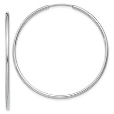 1.5mm, 14k White Gold Endless Hoop Earrings, 40mm 1 1/2 Inch
