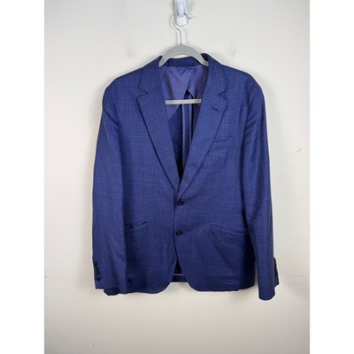 Hackett Mayfair Loro Piana Summertime Blue Plaid Silk Wool Linen Blazer 40R 50R