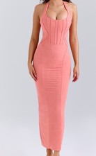 HOUSE OF CB  Lusilla Coral Stretch MeshHalterNeckMidiDress/Size S-US 4-6