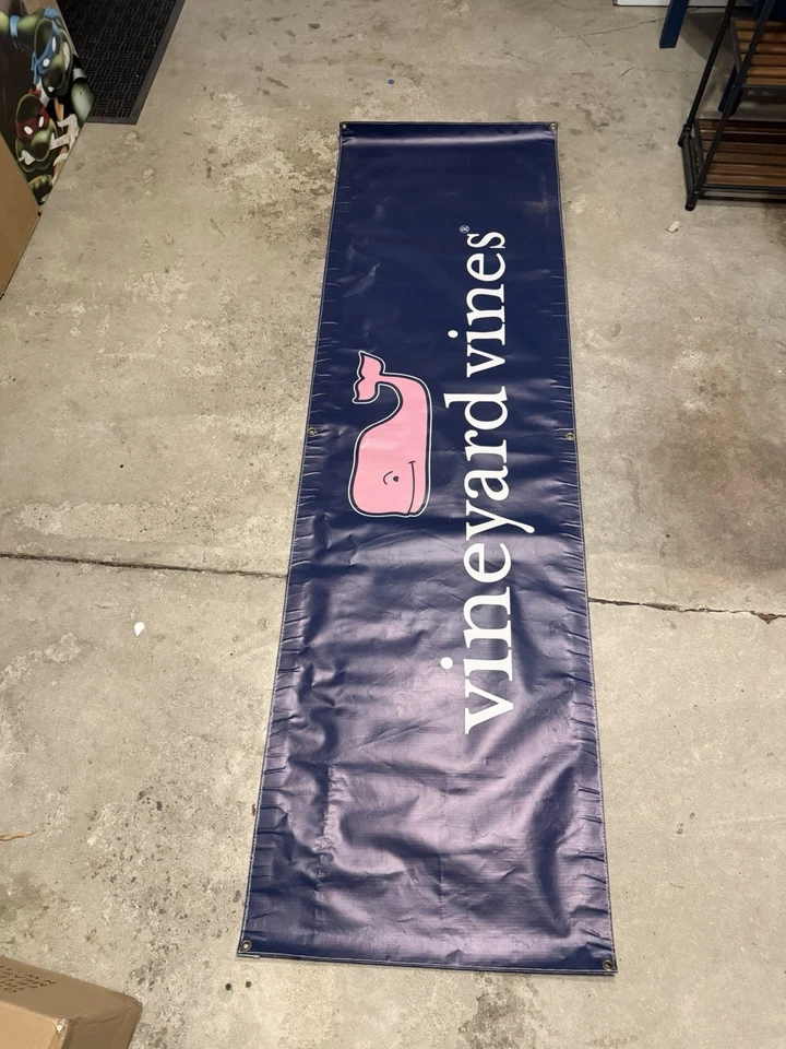Vintage Vineyard Vines Large Banner - Navy w/ Pink Whale - 85.5” x 25.5” - Image 2 of 4