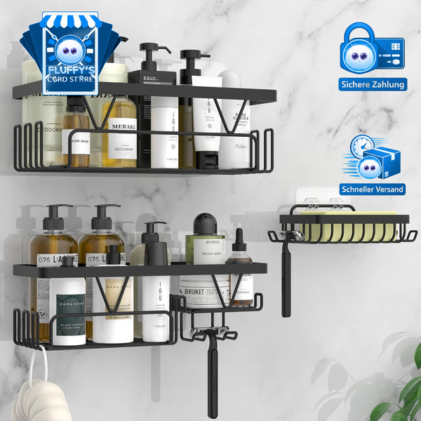 Duschablage Ohne Bohren 3 StüCk Badezimmer Regal Organizer Schwarz Badregal-image