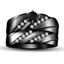 2CT Round Cut Lab Created Diamond Bridal Wedding Ring Set 14K Black Gold Over