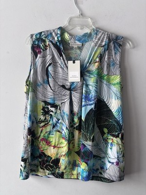 NWT Dana Bushman Tank Top Silky Knit Large Floral Black Multi Watercolor XL