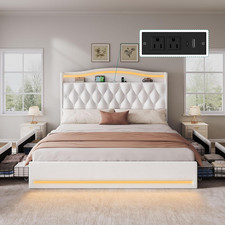 King Size Bed Frame with 4 Storage Drawers and RGB LED Lights, 57'' Tall Headboa