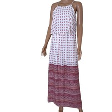 Hippie Rose flowy pink & white spaghetti strap maxi dress SZ M