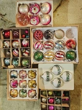 Large Lot of 63 Vintage Christmas Ornaments Shiny Brite Rauch  w/ Boxes
