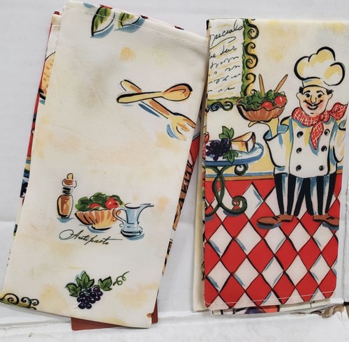 Set of 5 Same Fabric Napkins(18"x18")FAT CHEFS DE JUOR WITH WINE,COFFEE & FRUITS - Picture 6 of 23