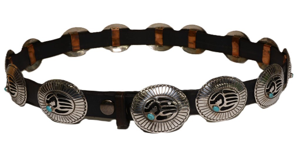 Heavy Brownbear Vintage Native American Navajo Turquoise Sterling Silver Concho Belt Heavy Brownbear Vintage Native American Navajo Turquoise Sterling Silver Concho Belt