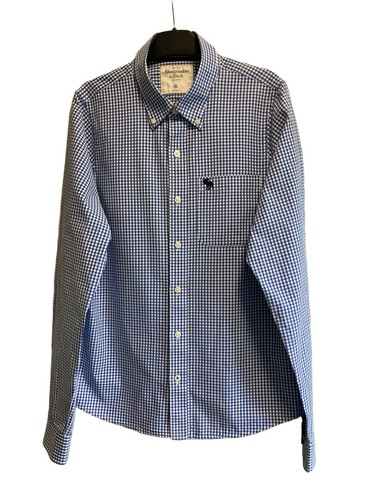 Camicia Abercrombie & Fitch Muscle Fit blu/bianco a quadri manica lunga XL Gingham ottime condizioni