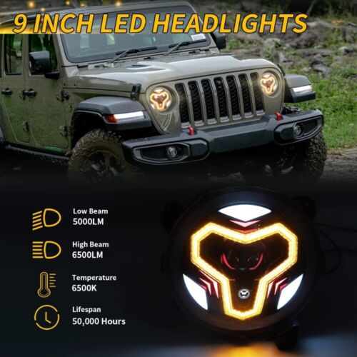 AUXBEAM 9" Round LED Headlight DRL for Jeep Wrangler JL 2018-2023 Gladiator JT - Picture 4 of 12