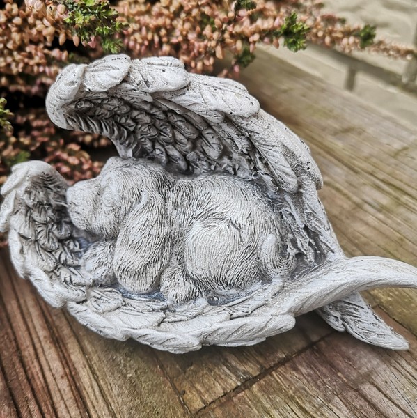 Grabschmuck Hundefigur Hund EngelsflüGel Figur Dekofigur Dog Grabfigur Tiergrab-image