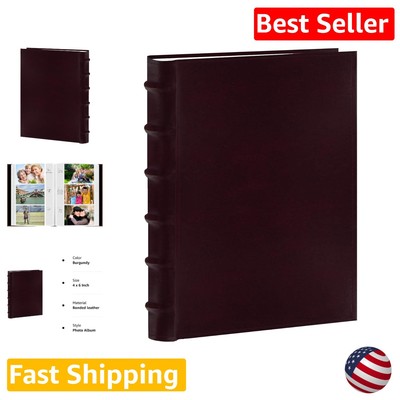 Burgundy Leather Photo Album - Holds 300 4x6 Photos - Memo Writing Area