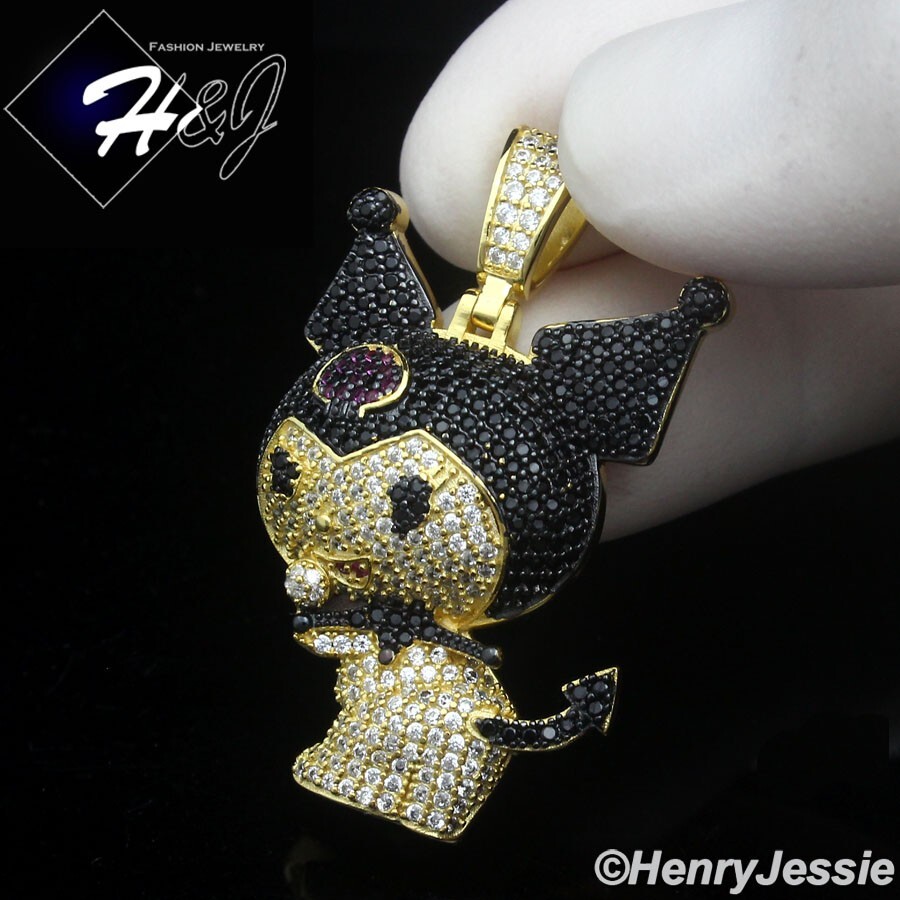 MEN WOMEN 925 STERLING SILVER ICY CZ 3D GOLD PLATED KUROMI CARTOON