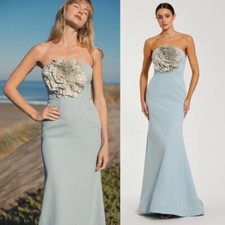 Mac Duggal NEW Blue Strapless Trumpet Gown w/ 3D Rhinestone Flower $598 Size 12
