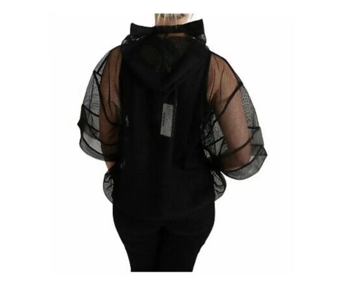 DOLCE & GABBANA Black Sicily Net Sweatshirt Hooded Top Blouse Size 38IT UK6 XS - Picture 4 of 12