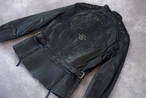 Harley Davidson Women VALERIE WOW Leather Jacket Swarovski Crystals M 97186-14VW - 第 2/14 張圖片