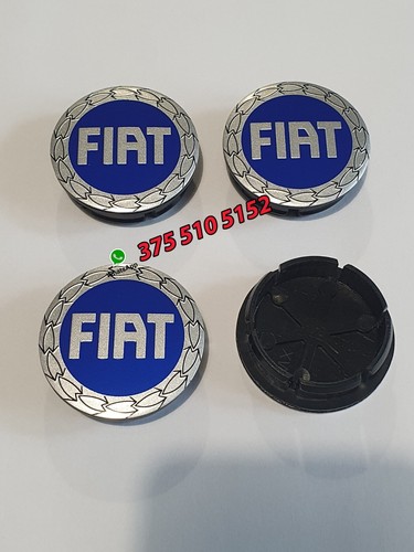 4 Tappi Coprimozzo FIAT con Logo Blu Cerchi in Lega 50mm Borchie Panda Punto - Imagen 4 de 4