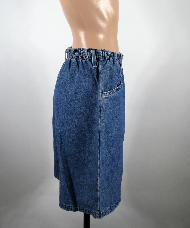 Pantalones Cortos JEANS CHIC DE COLECCIÓN Años 90 Promedio Algodón Bolsos Denim Ligero 6 Cintura Elástica Años 80 Foto 3 de 4