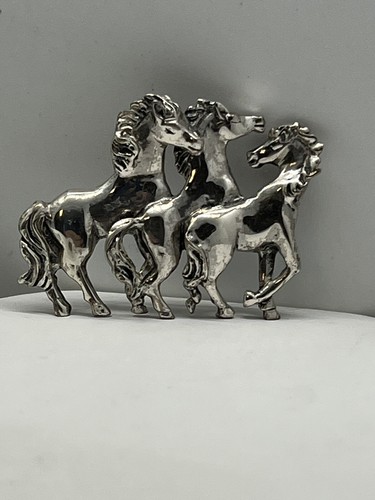VINTAGE DESIGNER CSC STERLING SILVER 3 HORSES PIN BROOCH RARE - 第 1/3 張圖片