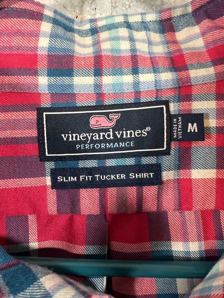 Vineyard Vines Slim Fit Tucker Shirt Mens Size Medium Pink Plaid