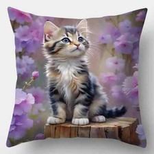 Purple Blossom Cat Throw Pillow Decorative Couch Pillow 18 X 18 Pillow and Case