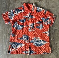 Vintage 50'S 60'S Japanese Fuji Mountain Pattern Hawaiian Shirt Aloha