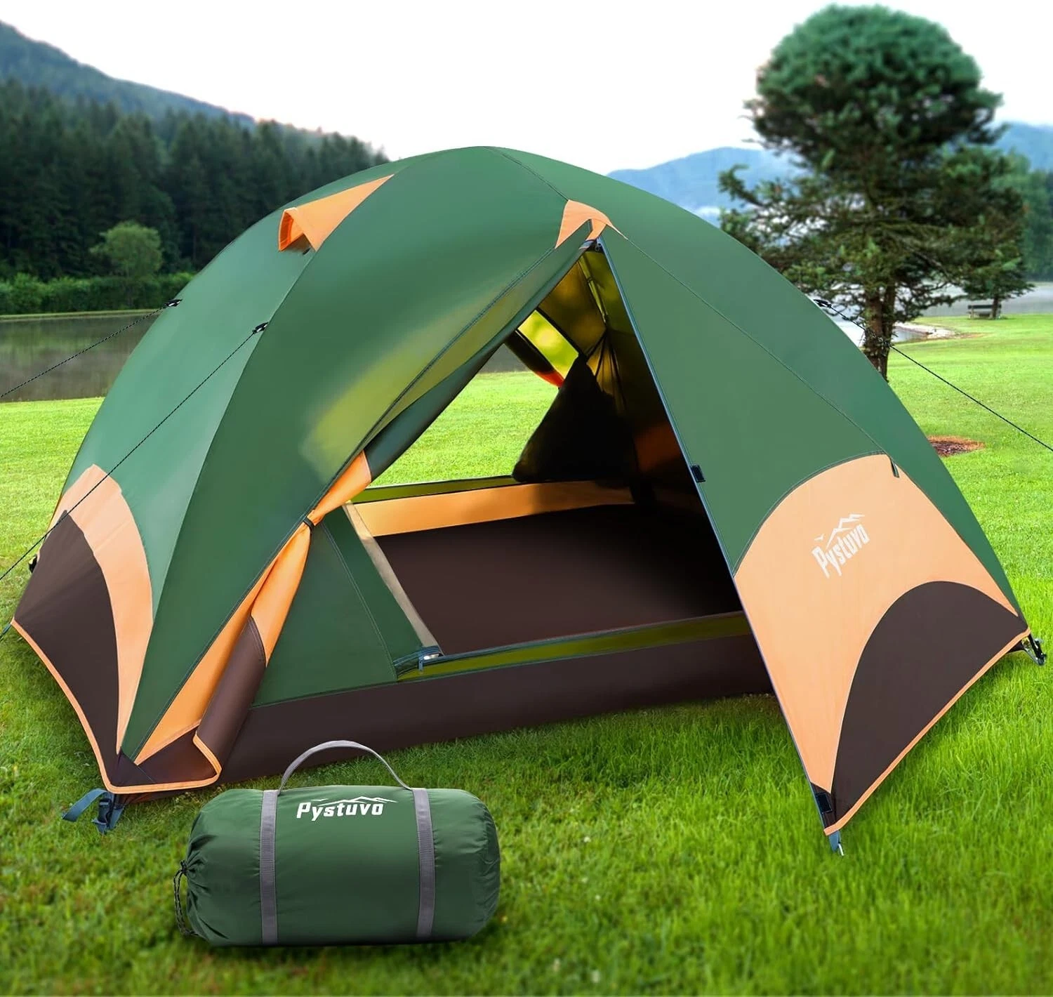 Pystuvo 4 Person Camping Family Tent Waterproof Removable Rain Fly Green House