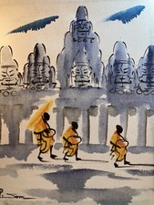 Original Oil On Canvas - Buddhist Monks? - Signed P Saron