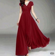 Red Chiffon V Neck Dress