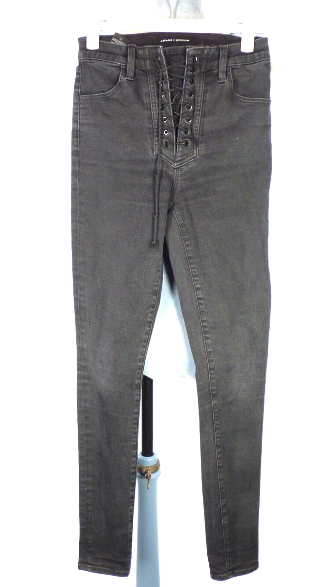 J Brand Womens Skinny Jeans Black Lace Up High Rise Stretch Smil