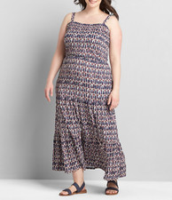 LANE BRYANT MULTI GEOMETRIC SPAGHETTI STRAP MAXI TIERED DRESS PLUS Sz 18/20
