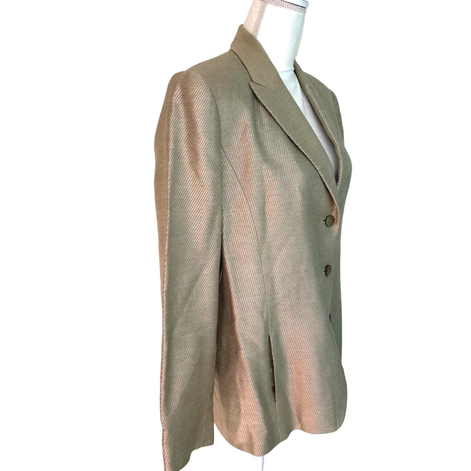 Blazer Linda Allard Ellen Tracy Mujer Vintage Talla 12 Dorado Lino Viscosa Algodón Foto 3 de 4