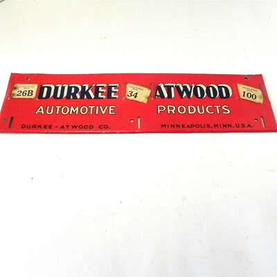#ad 1920 30#x27;s DURKEE ATWOOD AUTOMOTIVE BELTS METAL SIGN GAS SERVICE STATION DECOR $101.23