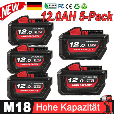 5X 12Ah Akku Für Milwaukee M18 M18B12 18V XC 12,0Ah Li-Ion 48-11-1812 48-11-1860