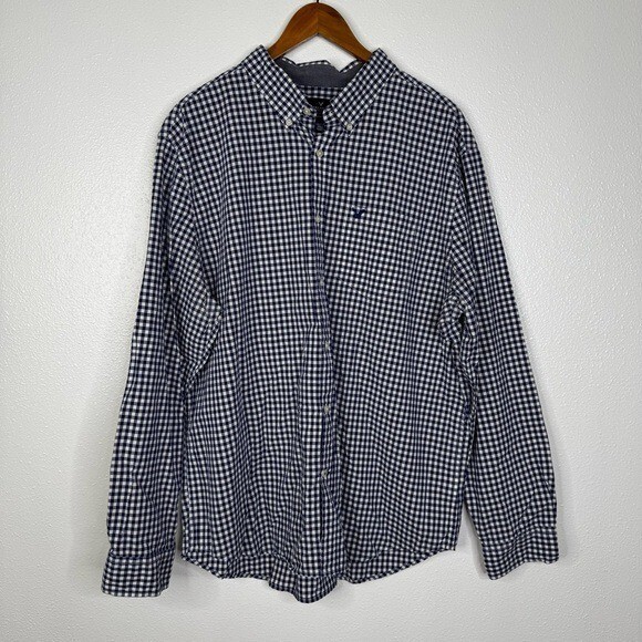 American Eagle Blue Gingham Print Button Down Shi… - image 1