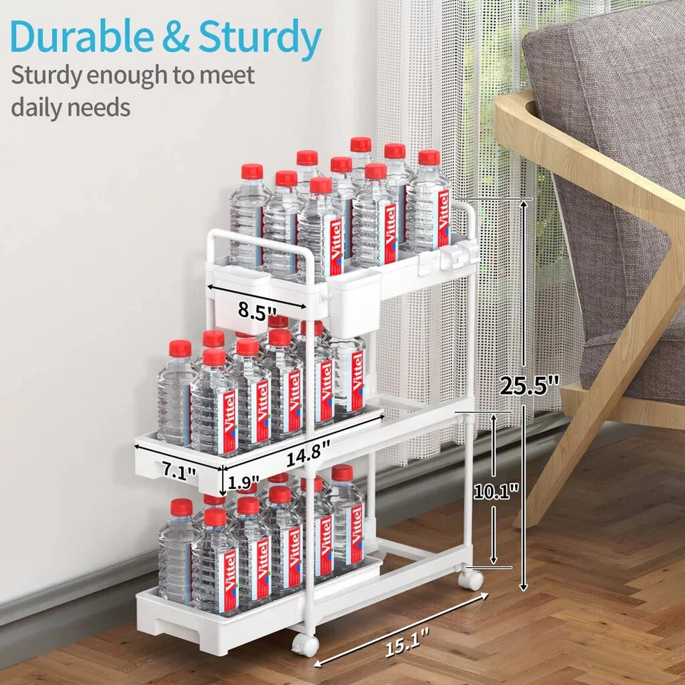 SPACEKEEPER Storage Trolley 3-Tier Rolling Utility Cart Storage Shelf on Wheels - Image 2 of 4