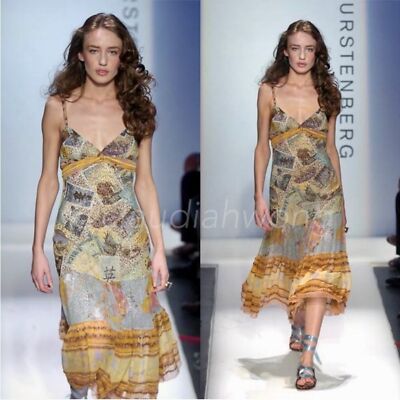 Diane Von Furstenberg Kingston Printed 2005 Vintage Y2K Silk Slip