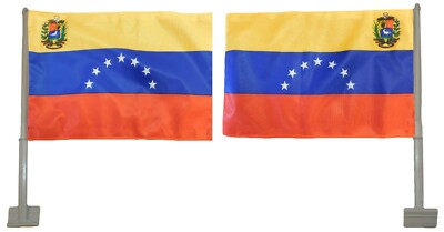 (2 Pack) Venezuela 7 Star Seal Rough Tex Knit Double Sided 12''x18'' Car Flag