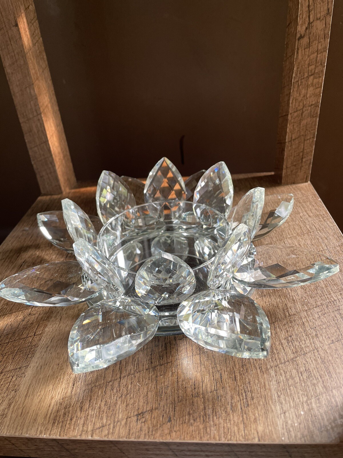 VIDALI 7" CRYSTAL GLASS CLEAR LOTUS,ROSE FLOWER SHAPED TEALIGHT,CANDLE
