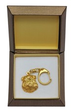 Griffon Bruxellois, Brussels Griffon - Gilded key ring with dog in gift box, han