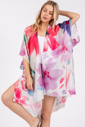 Do Everything in Love Women's Watercolor Floral Flower Print Summer Kimono - Picture 14 of 35