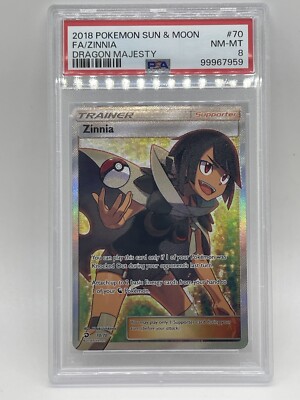Zinnia Full Art Trainer #70/70 Dragon Majesty PSA 8 Pokemon Zinnia Full Art Trainer #70/70 Dragon Majesty PSA 8 Pokemon