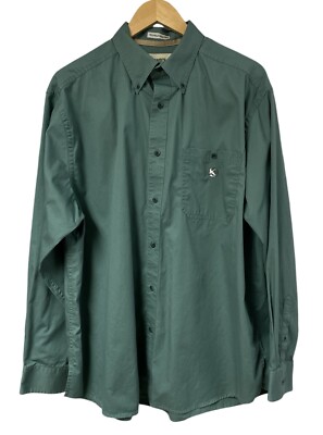 Gander Mountain Button Shirt Large Green Outdoor Embroidered Logo Pocket EUC
