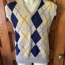 SWEATER EMPORIUM Vintage Gray Argyle 70 Wool Preppy Grandpa VEST, Men's Size M