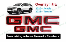 OVERLAY Front Rear Gloss Red Black GMC Overlay Emblem 2020+ Acadia 2022+ Terrain