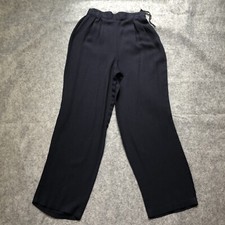 Vintage 90s Y2K Navy Blue Trousers 4P Preppy Pleated Slacks Elastic Waist Retro